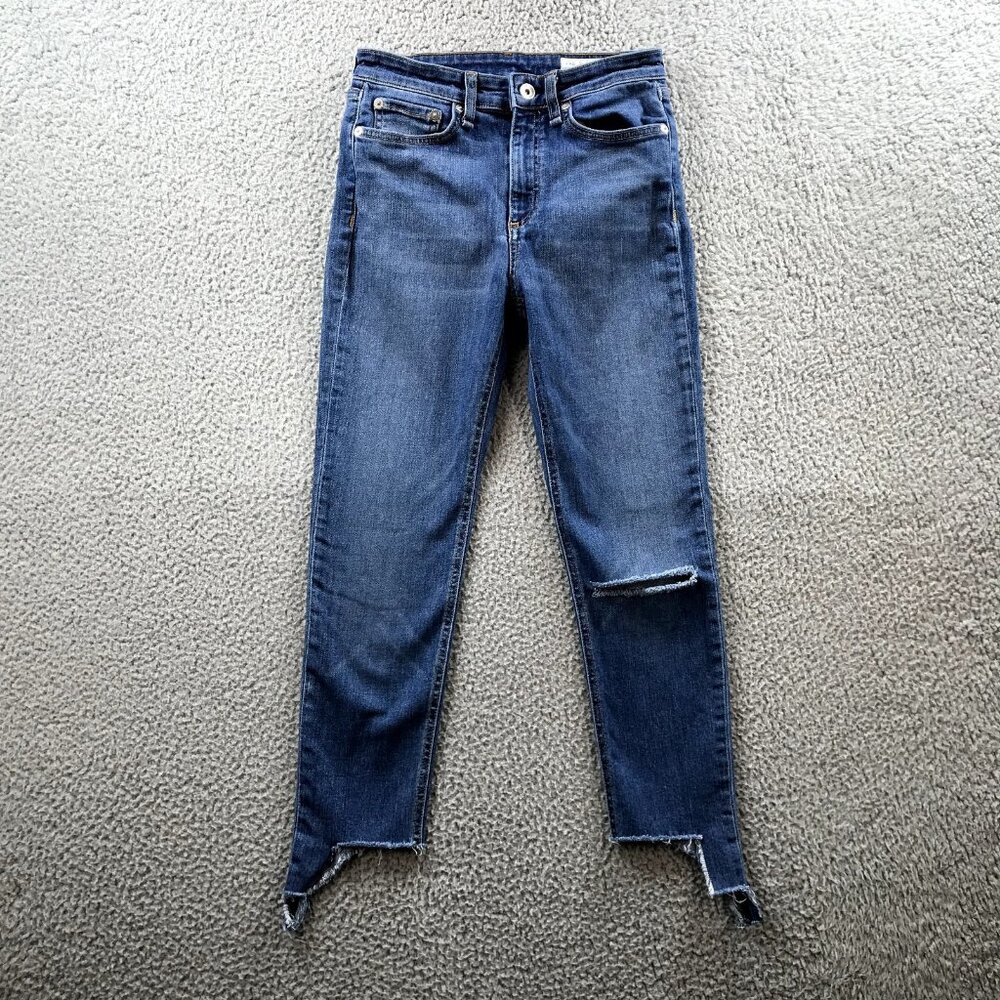RAG & BONE Womens Size 25 NINA High Rise Torn Knee Cut Out Hem Ankle Skinny Jean